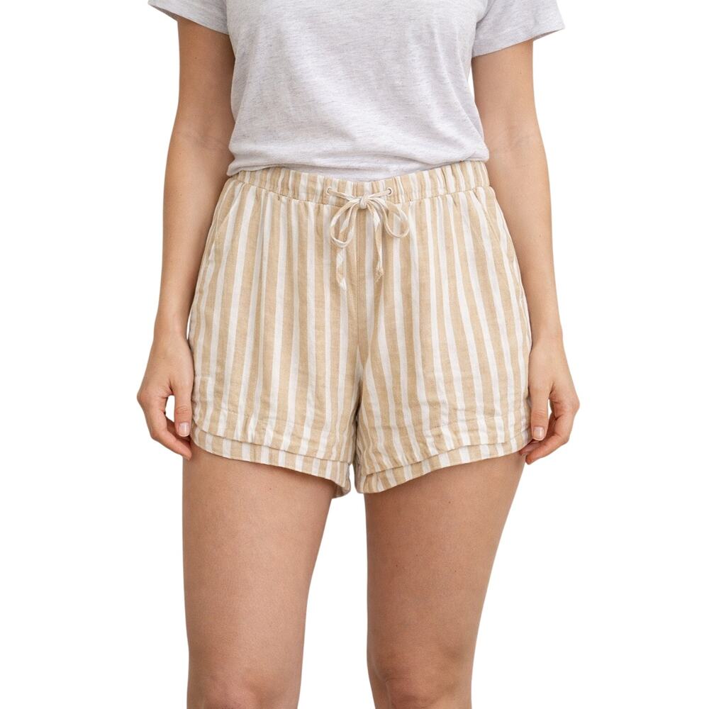 Universal Thread Linen Blend Shorts Size L Beige Stripe Coastal Summer Resort